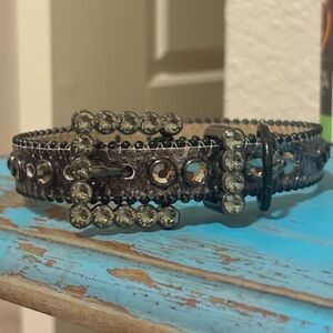 B.B. Simon Leather and Swarovski Crystal Dog Collar - Grey / Noir